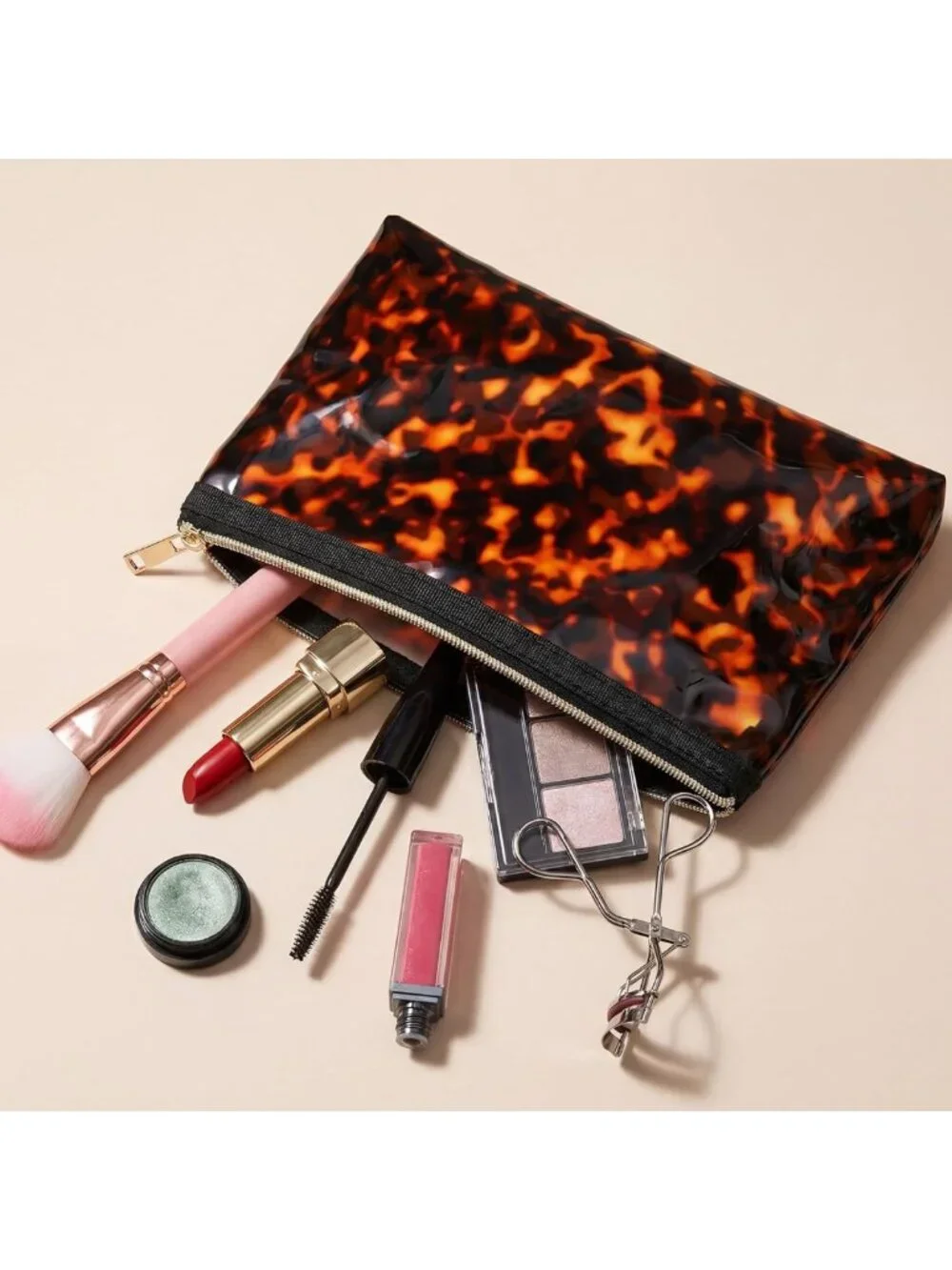 Retro Tortoise Shell Makeup Bag - Waterproof Cosmetic Pouch for Travel & Daily